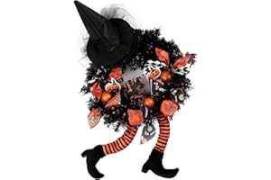 wlflash Happy Halloween Wreath for Front Door Decoration with Skeleton Artificial Bone Orange Ornaments Maple Leaf for Party Decor (Halloween Orange)