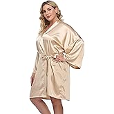 Women's Plus Size Satin Kimono Robes Short Silk Bathrobe Bridesmaid Wedding Party Nightgown Sleepwear