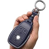 CISUI Genuine Leather Smart Key Fob Cover, Keychain Shell Compatible for Mercedes-Benz A, C, E, S, CLA, CLS, GLA, GLB, GLC, GLE, GLS, G Class 2017-2022 (4-Button,Blue)