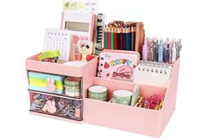 Meiikun Desk Organizer and Accessories with Drawers and Compartments, Pencil Pen Holder for Desktop Storage, Desk Organizatio