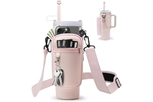 BILTRTE Water Bottle Carrier Bag for Stanley 40oz Tumbler with Phone Pocket, Water Bottle Holder Pouch with Adjustable Strap & Straw Cover for Hiking Travelling Camping