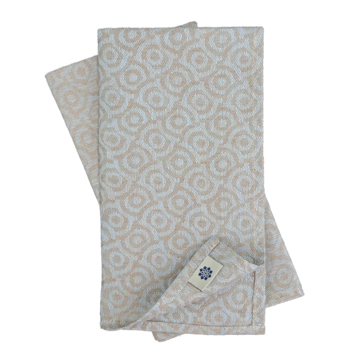 Set of 4 Linen & Cotton Damask Napkins CERVO, 100% Linen - 47 x 47cm (18.8'' x 18.8''), Pale Blue/Beige (Ornamental Pattern)