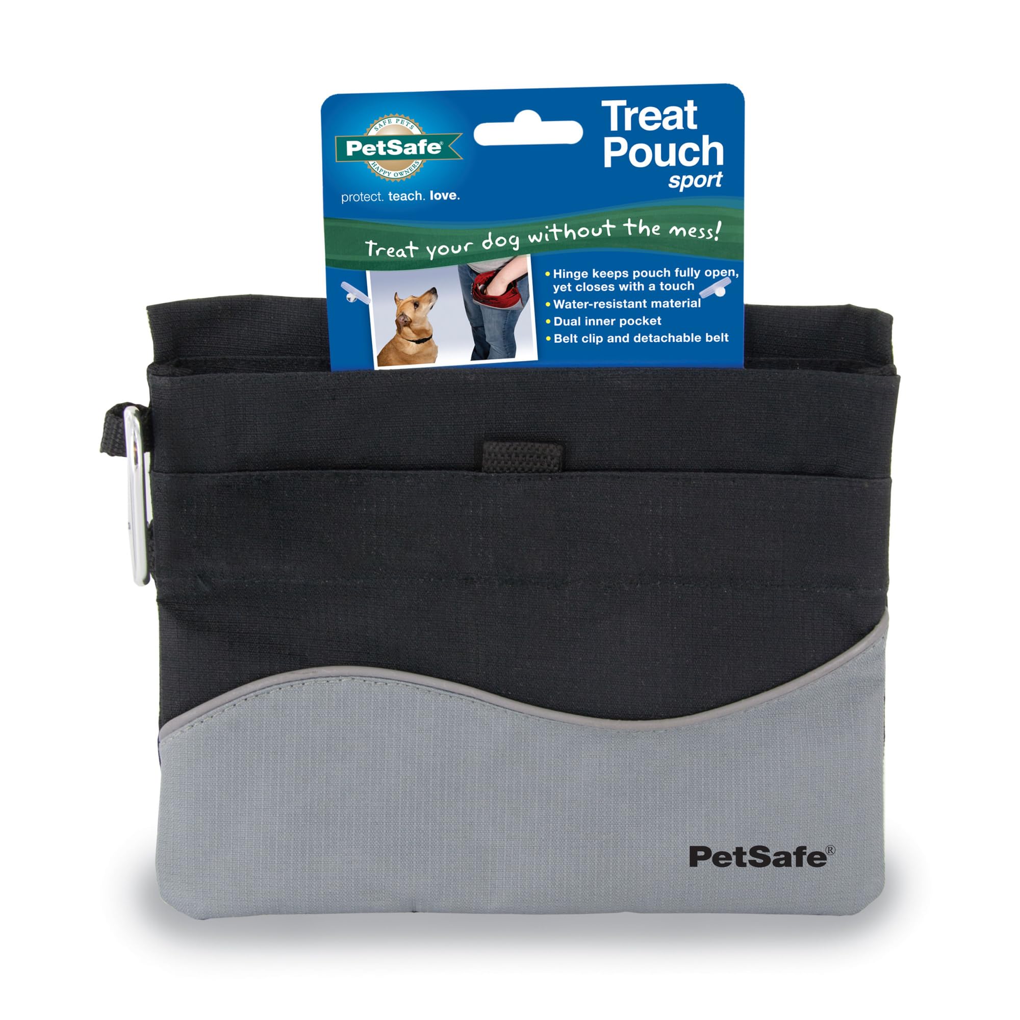 PetSafe Treat Pouch Sport - Easy Access Waterproof Treat Pouch for Daily Use - Convenient Phone & Keys Carry with Divided Inner Pocket & Front Storage Pocket - Adjustable Fit - Standard - Black