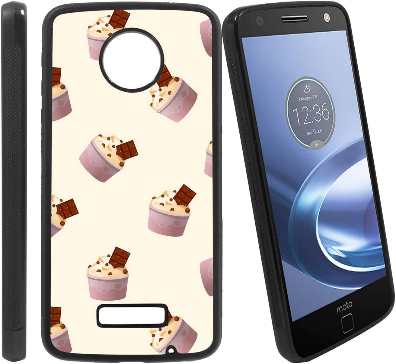 [Cute Cool Food Dessert Icecream] Compatible with Motorola Z Play/Z Play Droid/Moto Z Force/Z Force Droid, Non-Slip Soft Rubber Side & Hard Back Case Cover Shell Skin