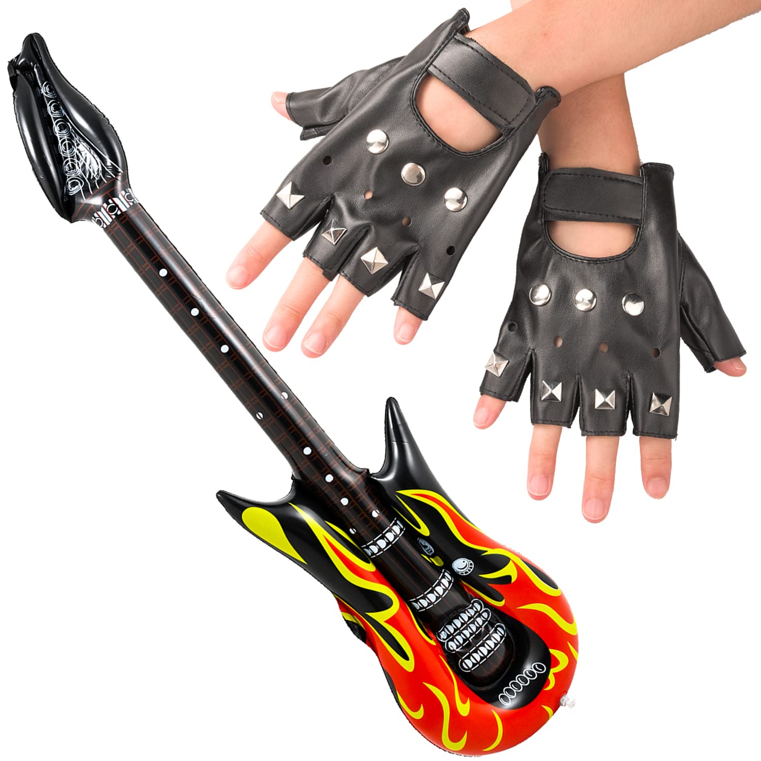 Lezevn Inflatable Inflame Guitar with Punk Roker Gloves Punk Rocker Party Kits Accessories