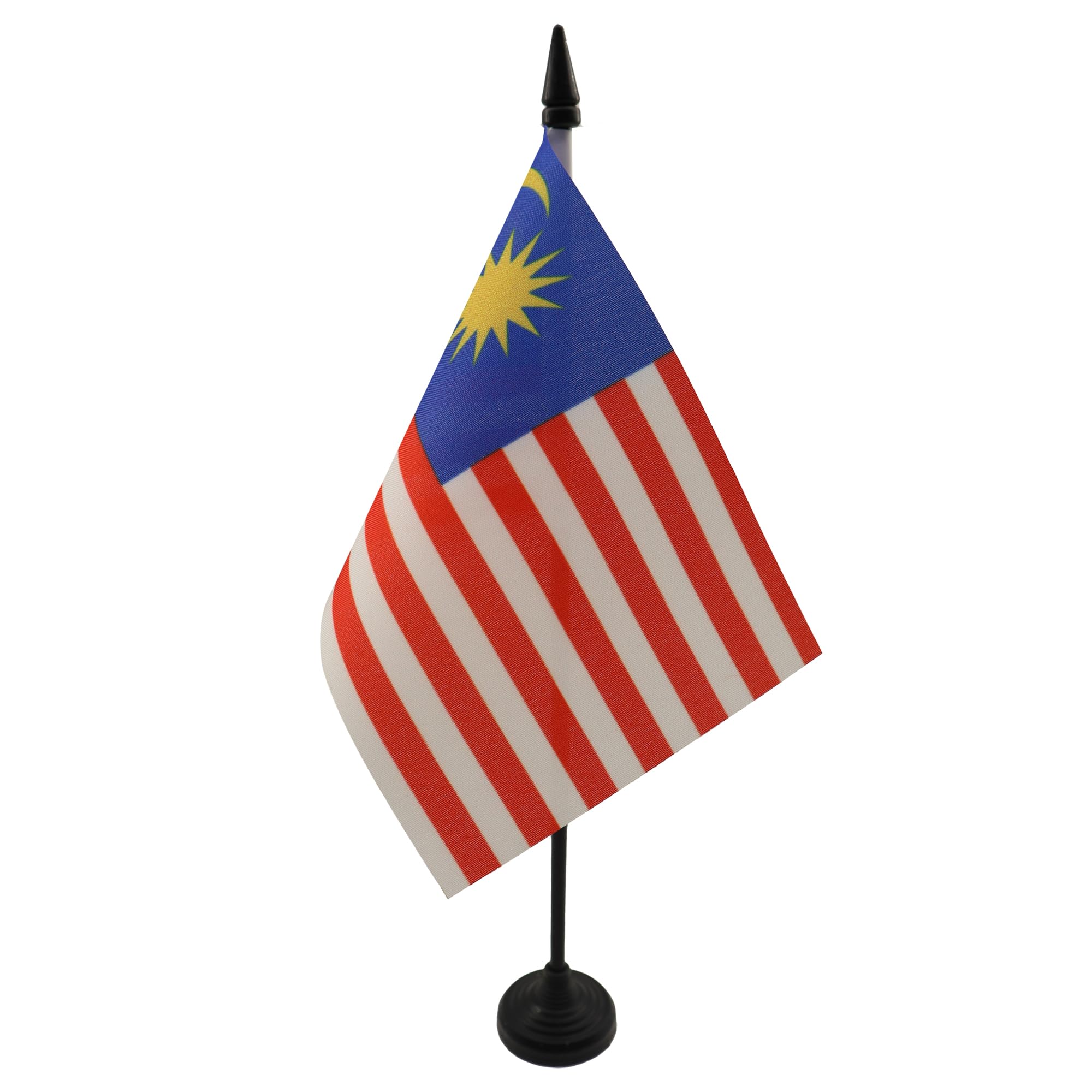 AZ FLAG - Malaysia Table Flag 4'' x 6'' - Malaysian Office Mini Banner 100% Polyester 15 x 10 cm - Mini Desk Flag with 10'' Pole and Black Plastic Base