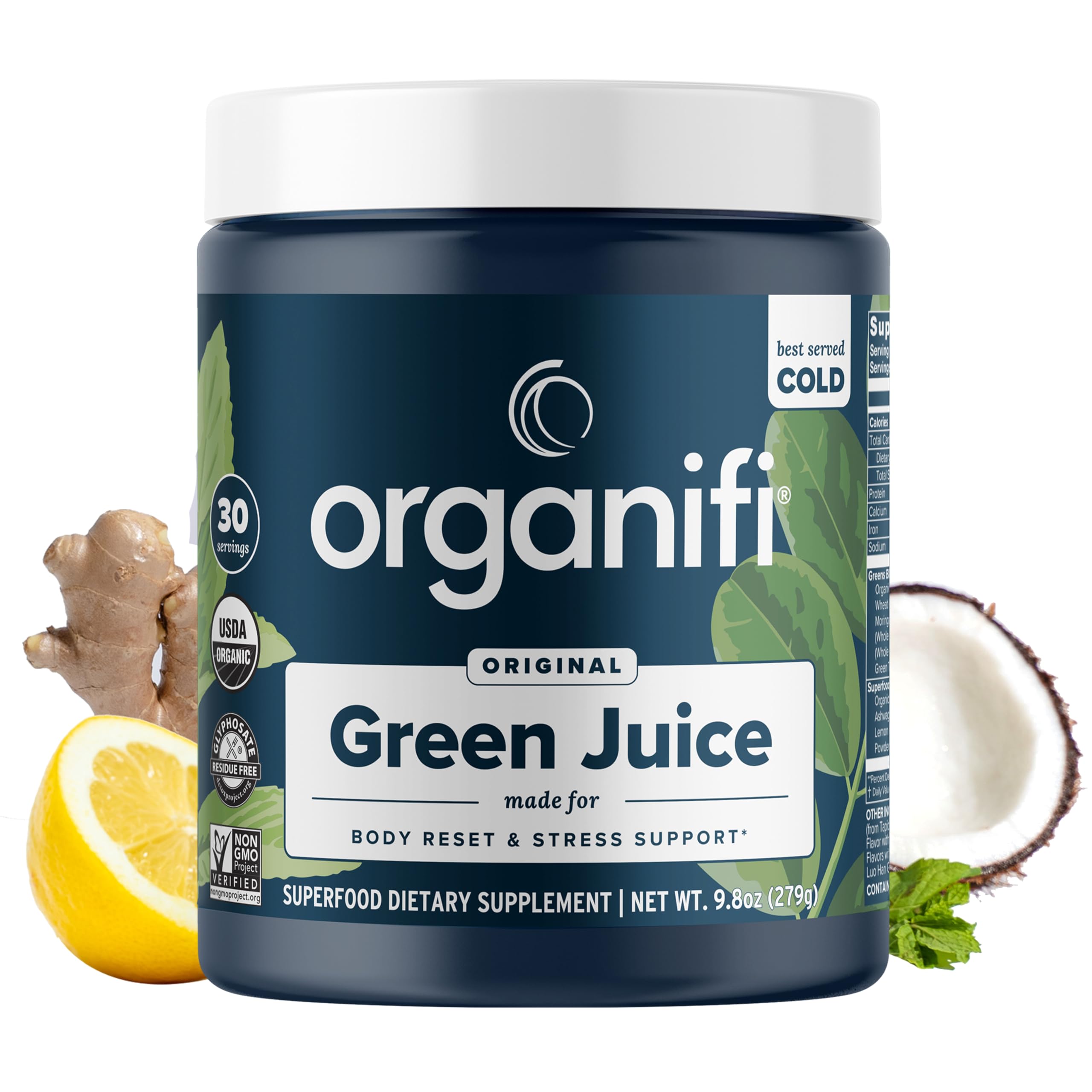 Organifi Green Juice - Powder Supplement with Organic Spirulina, Ashwagandha, and Chlorella - Helps Achieve Fitness Goals and Reduce Cortisol Levels, 30-Day Supply