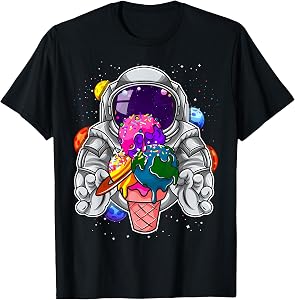 Astronaut Ice Cream Boys Girls Kids Planets Space Cosmonaut T-Shirt