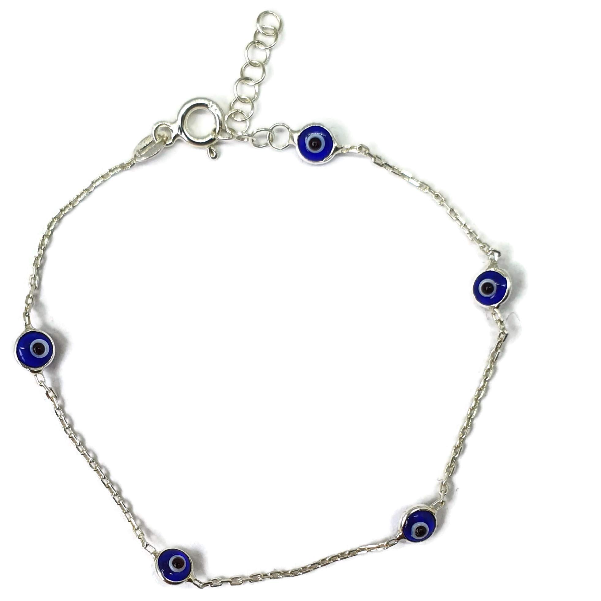 MYSTIC JEWELS by Dalia - 19cm Silver Evil Eye Bracelet - Gift (Navy Blue)