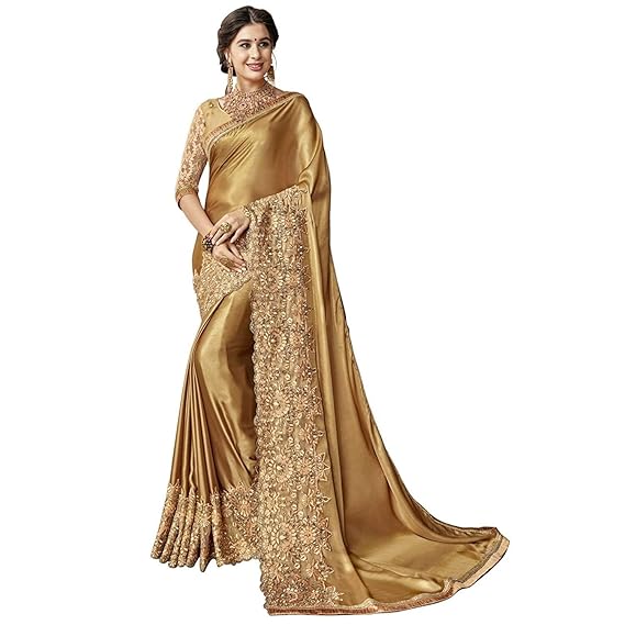 Women's Lycra Silk Blend Embroidery Work Saree With Blouse Piece