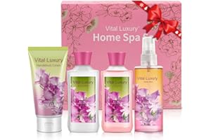 Vital Luxury Pea Flower Bath & Body Kit, 3 Fl Oz, Ideal Skincare Gift Home Spa Set, Includes Body Lotion, Shower Gel, Body Cream, and Fragrance Mist, Halloween, Christmas Gifts for Her and Him