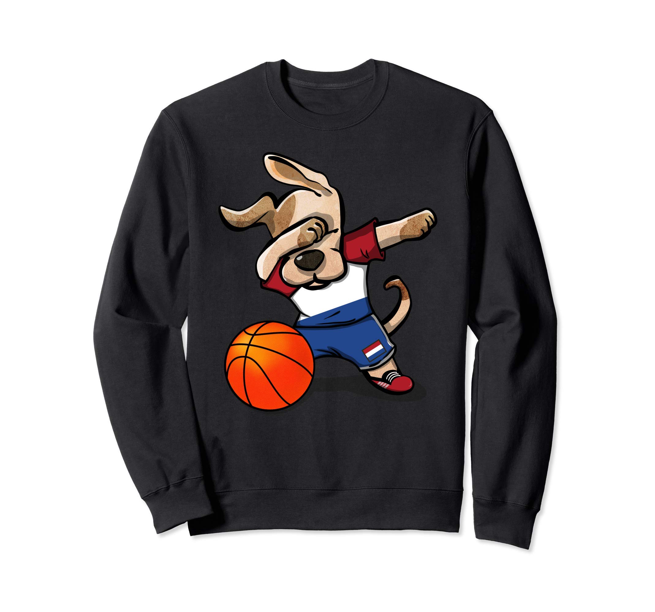 Funny Dabbing Dog Netherlands Basketball - Dutch Flag Sport Sweatshirt