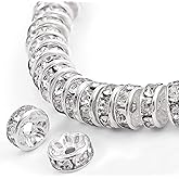 200Pcs 6mm Rondelle Spacer Beads Silver Plated Crystal Rhinestone for Jewelry Making Loose Beads for Bracelets