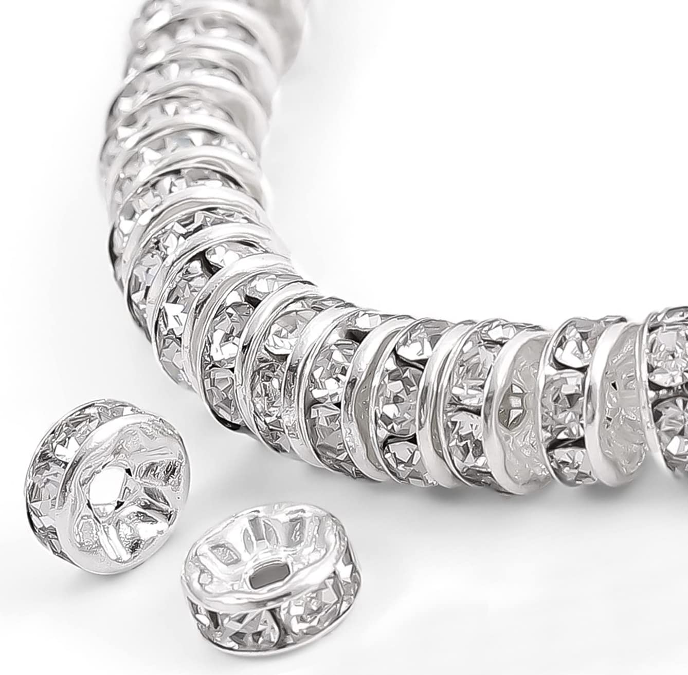 Photo 1 of 200Pcs 6mm Rondelle Spacer Beads Silver Plated Crystal Rhinestone for Jewelry Making Loose Beads for Bracelets