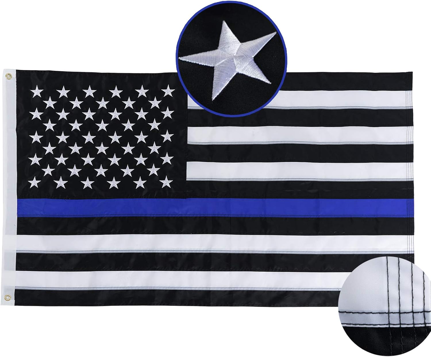 FRF 3×5ft Thin Blue Line Flag Embroidered Star American Police Flags White Blue Sewn Stripes Indoor Outdoor Banner with Strong Brass Grommets : Garden & Outdoor