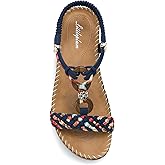 Littleplum Women Sandals Arch Support Handmade Bohemian Braided Flat Sandals Comfort Walking Beach Ankle Elastic Summer Shoes