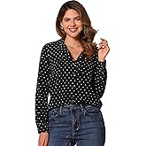 Allegra K Women's Valentine Top 1950s Vintage Long Sleeve Printed Button Down Tops