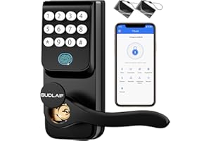 GUDLAIF Fingerprint Door Lock, 5-in-1 Keypad Door Lock with Handle, Smart Locks for Front Door, Digital Fingerprint Biometric Door Lock Support WiFi & APP Control, Smart Door Lock for Hotel, Bedroom (Black)