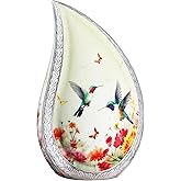 NANIURN Cremation Urns for Human Ashes Adult Female & Male, Funeral Urn for Ashes for Women & Man, Burial, Decorative Teardrop Urns, Hummingbird and Butterfly, Yellow Tear Drop - Large Full Size