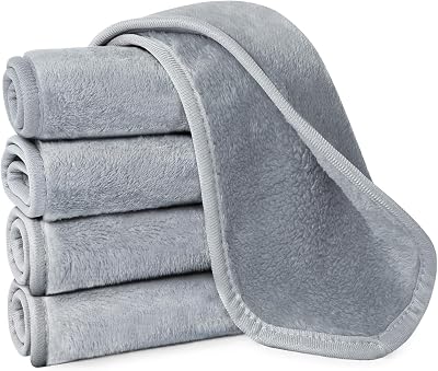 URAQT 5 Pack Microfiber Face Cloths Makeup Remover Washable Grey 40x17cm