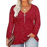 RITERA Plus Size Shirts For Women Casual Long Sleeve Tops Fall Half Zipper V Neck Blouses XL-5XL
