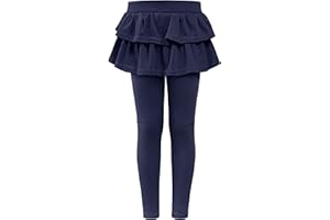 HoeVou Girls Leggings with Skirt for Girls Kids School Uniform Pants Toddler Ruffle Pants Tutu Pull On Warm Clothes