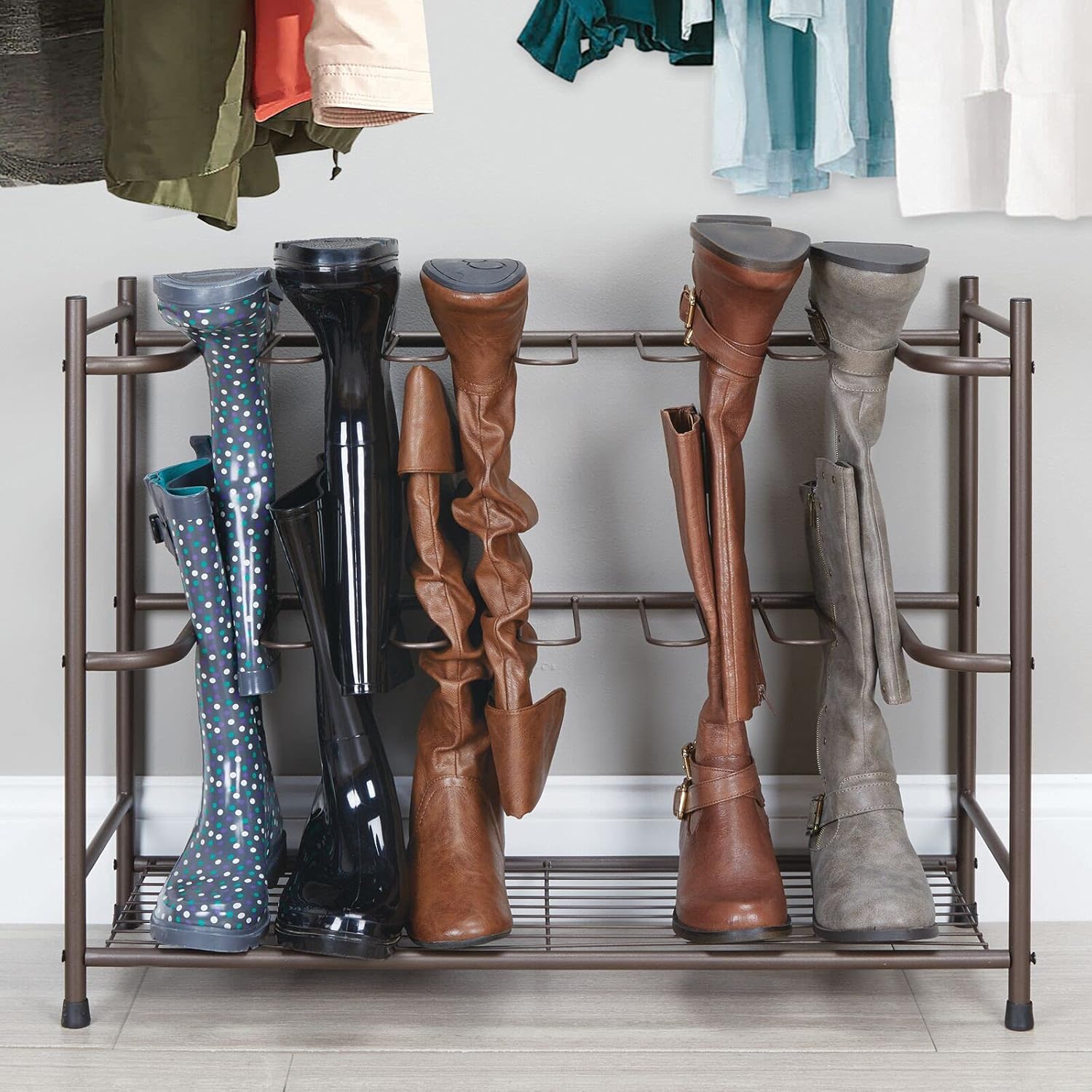 mDesign Metal Shoe Rack, Hanging Shoe and Boot Storage, Space-Saving Shoe Rack for 6 works of Shoes, Rain Boots, Riding etc - Image 4