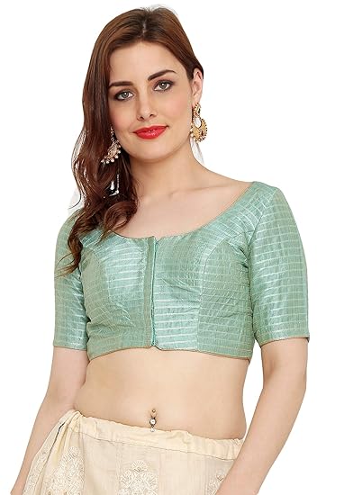 Women's Pista Green Dupion Silk Readymade Padded Saree Blouse(SSB2121_Green_34 To 42)