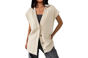 LILLUSORY Women V Neck Sweater Vest Oversized Long Cardigan Casual Vest Tops 2024 Trendy
