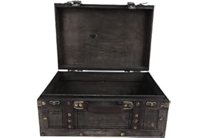 aqxreight Vintage Storage Trunk, Retro Wooden Suitcase with PU Leather Handle and Aluminum Alloy Fittings, for Home Decor Jew