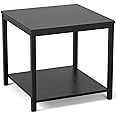 Homieasy Side Table 20 Inch Square, 2-Tier Coffee Tea End Table Nightstands for Sofa Couch Bed, Metal Wood Accent Modern Simple Industrial Style Side Table for Living Room Bedroom, Black