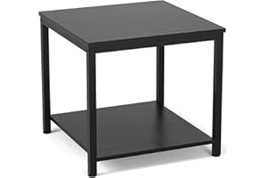 Homieasy Side Table 20 Inch Square, 2-Tier Coffee Tea End Table Nightstands for Sofa Couch Bed, Metal Wood Accent Modern Simple Industrial Style Side Table for Living Room Bedroom, Black