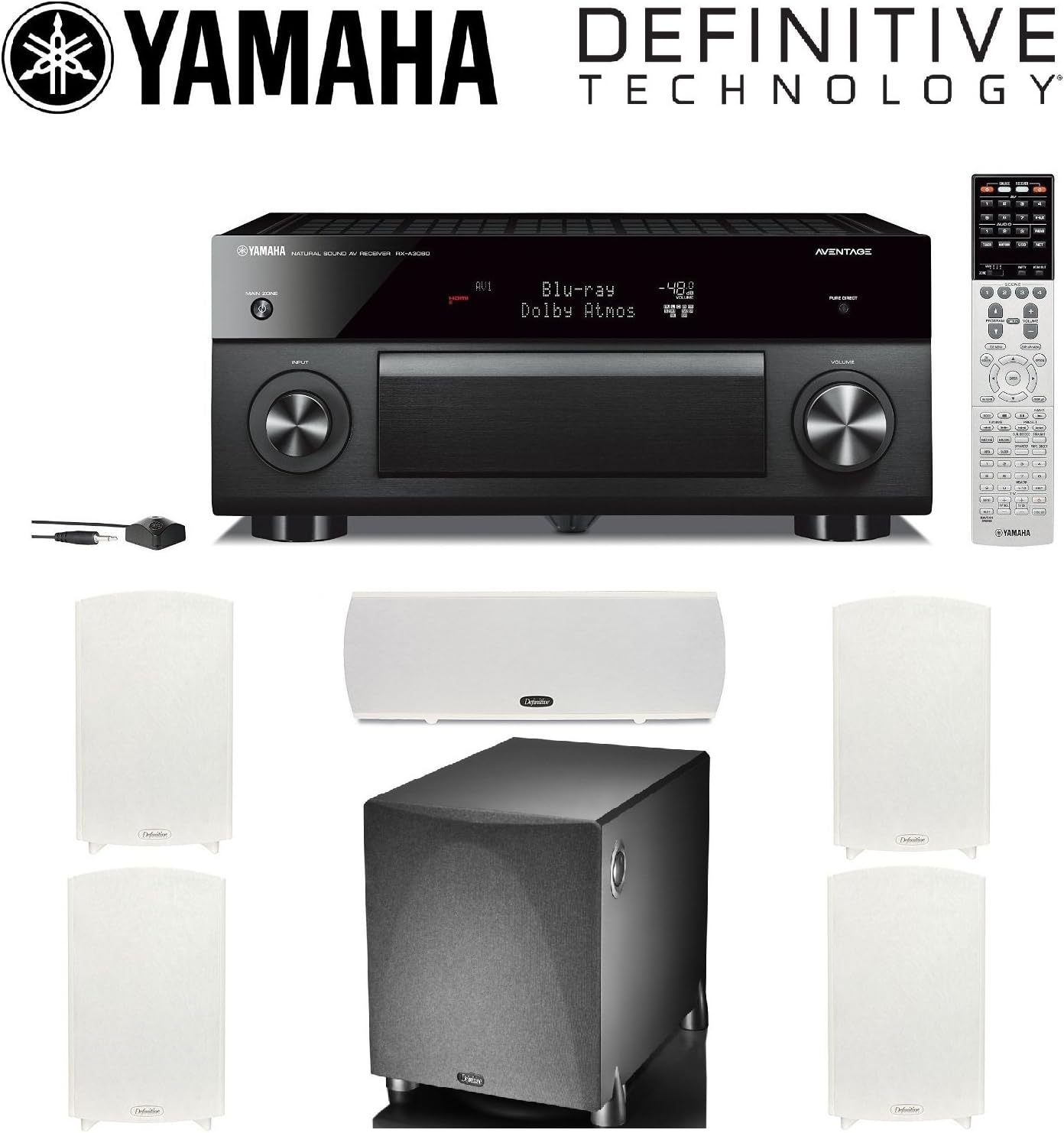 Yamaha RX-A3060BL 11.2 Channel Network AV Receiver + 2 Pairs of Definitive ProMonitor 1000 Bookshelf + Definitive Technology ProCenter1000 Center Speaker + Definitive ProSub 1000 Speaker Bundle
