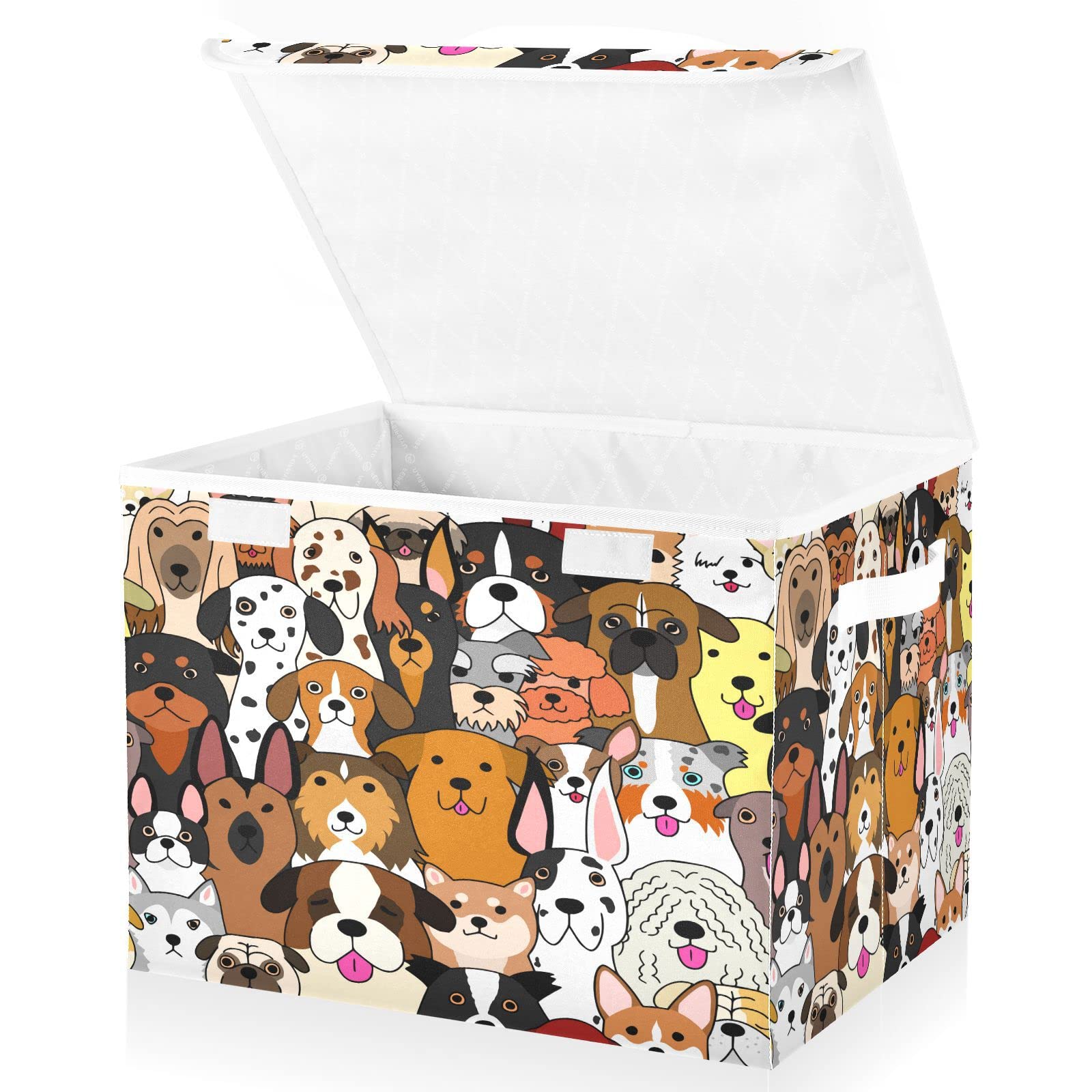 Mnsruu Storage Boxes with Lids, Cute Doodle Dog Print Animal Large Storage Basket Organizer Shelves Cube Bin Toy Clothes Underbed