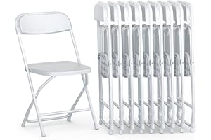 Our Modern Space Foldable Plastic Chair | Folding & Stackable | 350 lbs Capacity Steel Frame Seats for Indoor Outdoor | Commercial Use Events Wedding Party Bulk Picnic Kitchen Dining | 10 Pack White