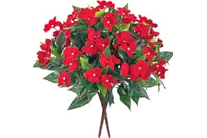 Uqueeten Artificial Impatiens Bouquet Flowers for Outdoors Silk Faux Flowers for Outdoor Impatiens Plants Decor Indoor Plante
