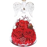 Preserved Flowers Rose Gifts for Women,Eternal Roses Forever Flower in Glass Angel Figurines for Delivery Prime Birthday Mother's Day for Girlfriend Grandma Wife Sister Daughter Valentine Christmas