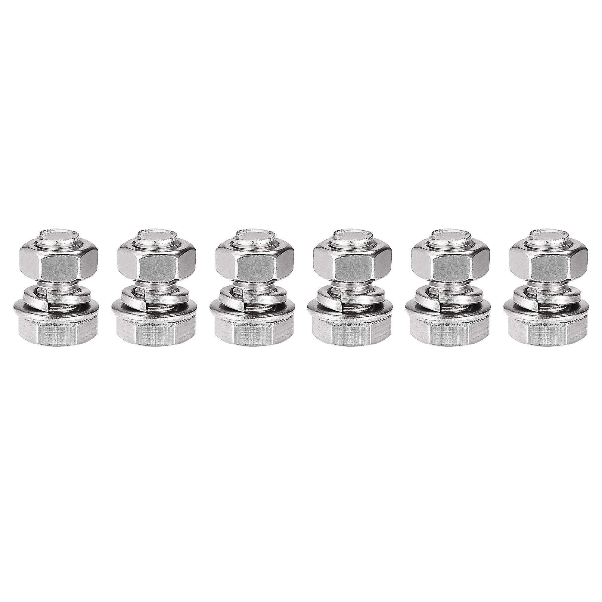 sourcing map M8 x 16mm Hex Head Screws Bolts, Nuts, Flat & Lock Washers Kits, 304 Stainless Steel Fully Thread Hexagon Bolts 6 Sets