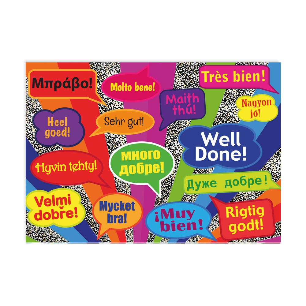 SuperStickers Well Done Multi Language Sparkling Praise Postcards, 148 x 105mm