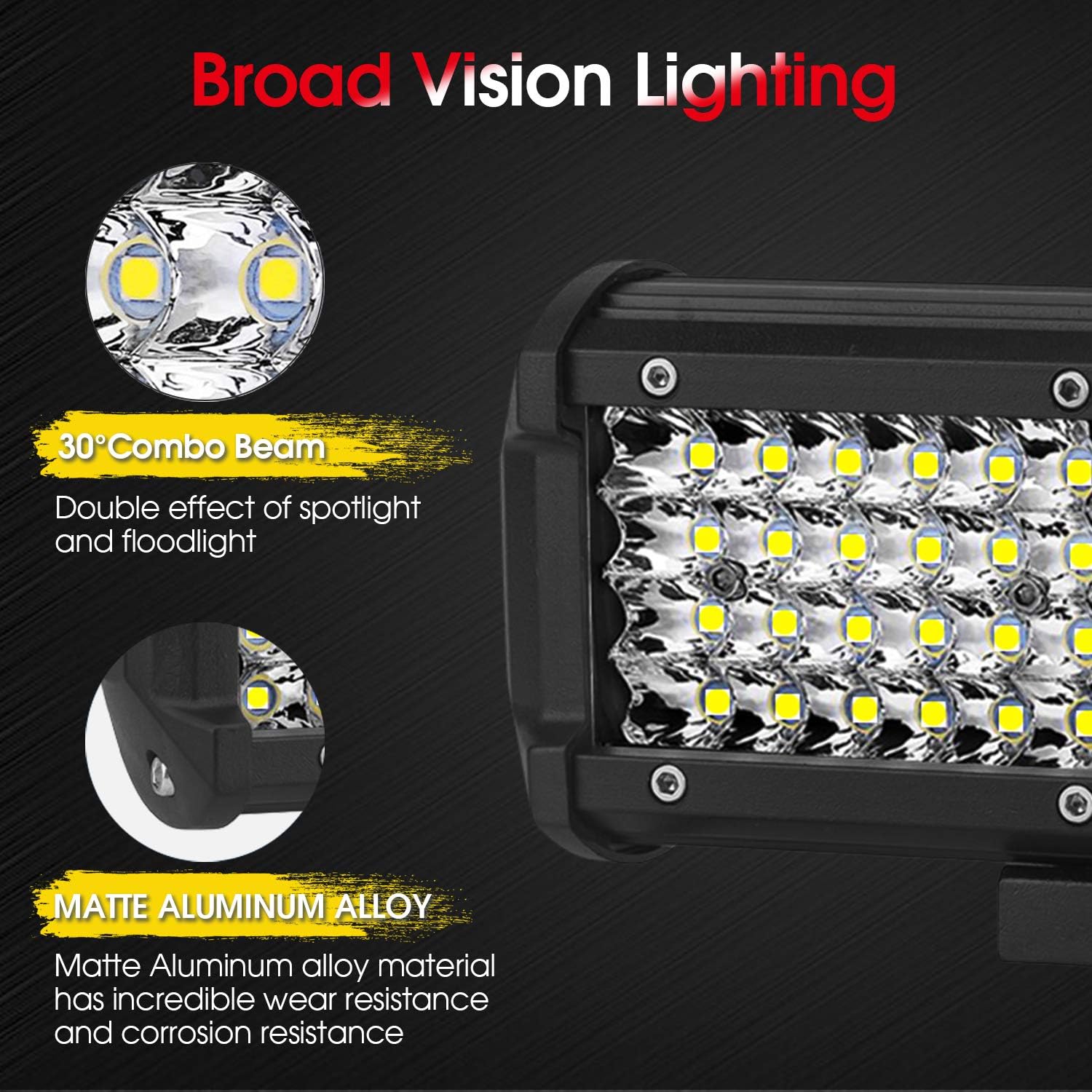 AUZKIN Led Light Bar, 7 Inches Submersible Off Road Lights Fog Light Quad Row LED Pods Spot Flood Combo Beam Driving Light 240W 24000LM Work Light for Truck Trailer Boat Pickup Car RV ATV Jeeps,2PCS: Automotive