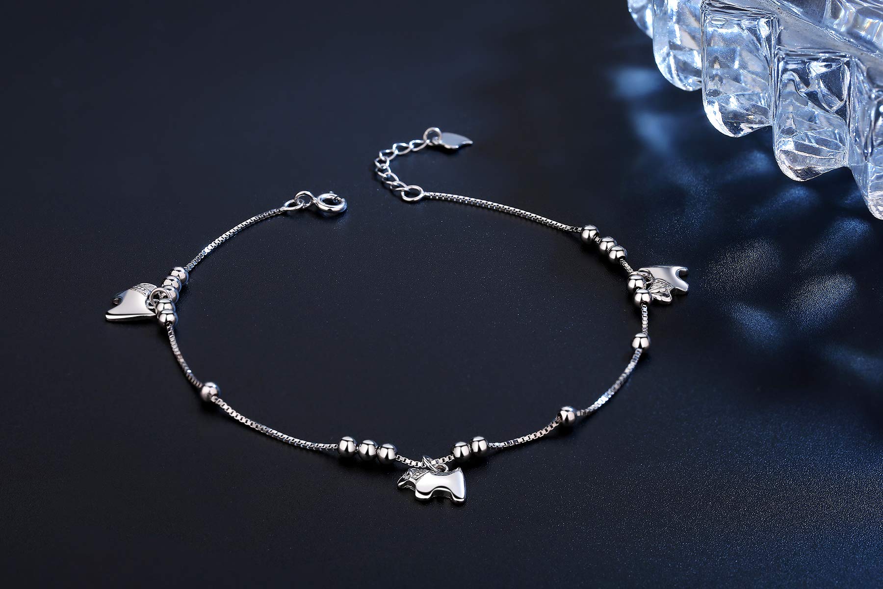 Abiguelle Damen Schmuck, Anhänger Fußkette längenverstellbar Damen-Fußkettchen, 925er Sterlingsilber, Schmuck mit Etui, Weiß