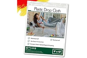Panclub Plastic Drop Cloth for Painting, Dustproof Rectangular Tarps, Ultra-Thin Waterproof Polythene Floor Covering, 9 x 12ft Large Plastic Sheet for Furniture Covers 1 Piece