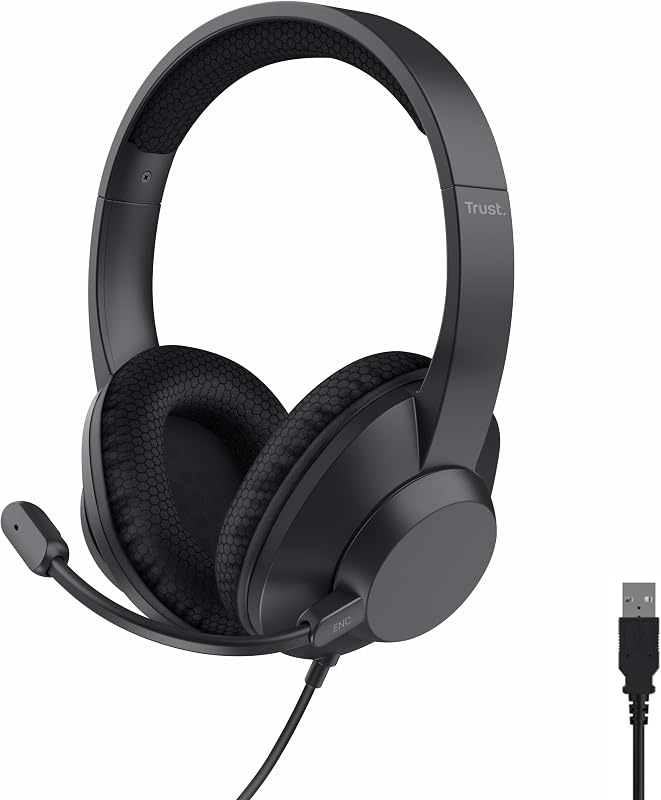 Ayda MAX Auriculares con Cable USB Over Ear, Micrófono ENC, Negro