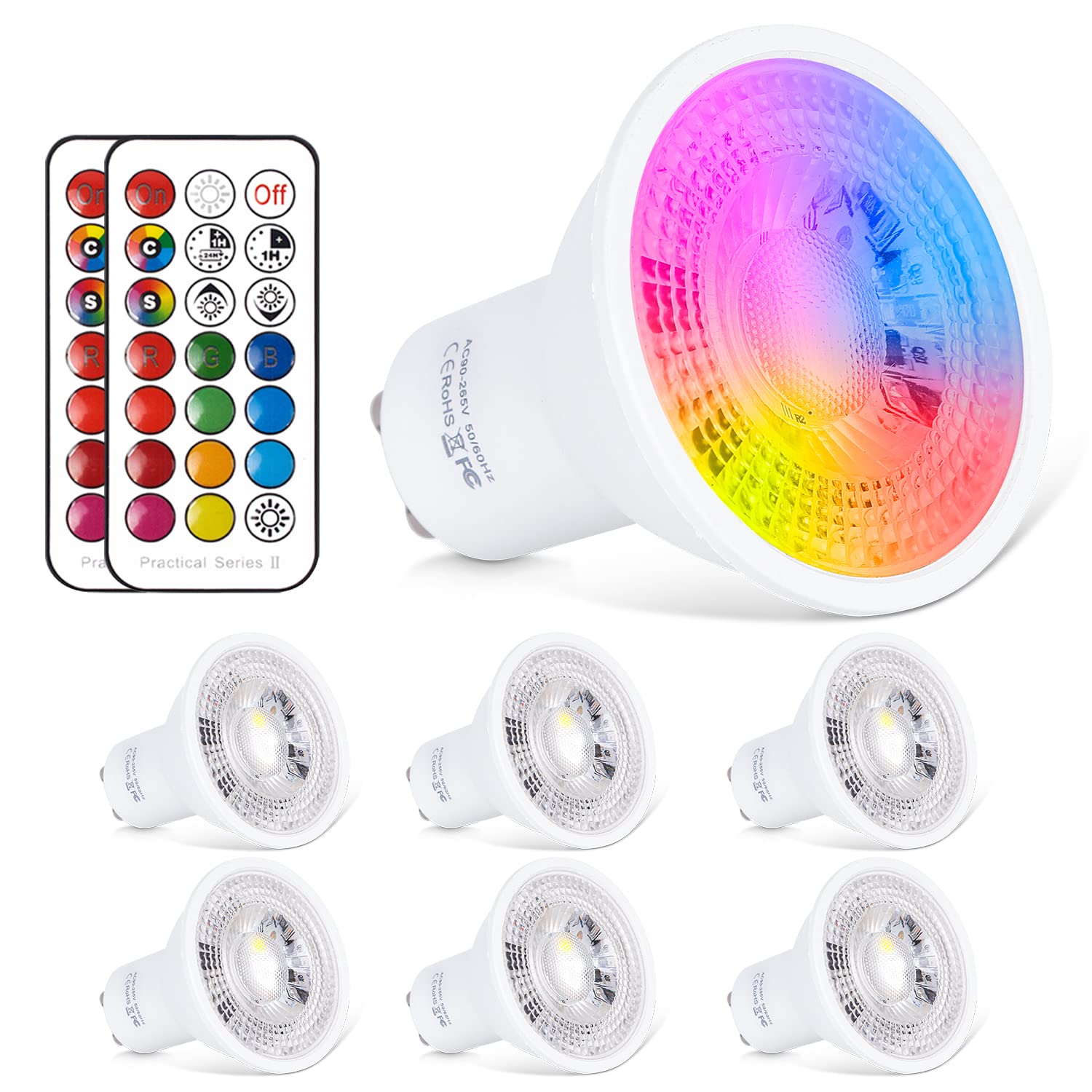 GU10 LED Light Bulbs Warm White 6W RGB Colour Changing Spotlight Light Bulbs Recessed Ceiling Light Dimmable by 21 Keys Remote Control Warm White 2700K 540LM Night Lighting (6 Pack)