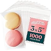 3" X 5" Self Sealing Cellophane Bags (1000 Pack) - Clear Cookie Bags With Seal for Baked Goods Packaging, Cookie Wrappers, Bakery Packaging, Bake Sale, Candy, Treats, Goodies, Gifts, Party Favors