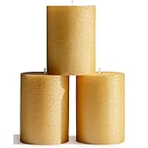 CANDWAX 3x4 Inch Gold Pillar Candles Set of 3 - Unscented Dripless Gold Candles for Special Events, Weddings, Home Décor, Christmas Decorations
