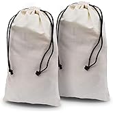 ZENPAC Travel Shoe Bag, Beige Duster Flannel Pouch Drawstring Closure, Washable Breathable Cotton Fabric for Cowboy Boot Storage, Luggage, 12x17, 2 Pack