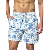 Verdusa Men's Leopard Swim Trunks Drawstring Waist Swimwear Summer Beach Shorts with Pockets
