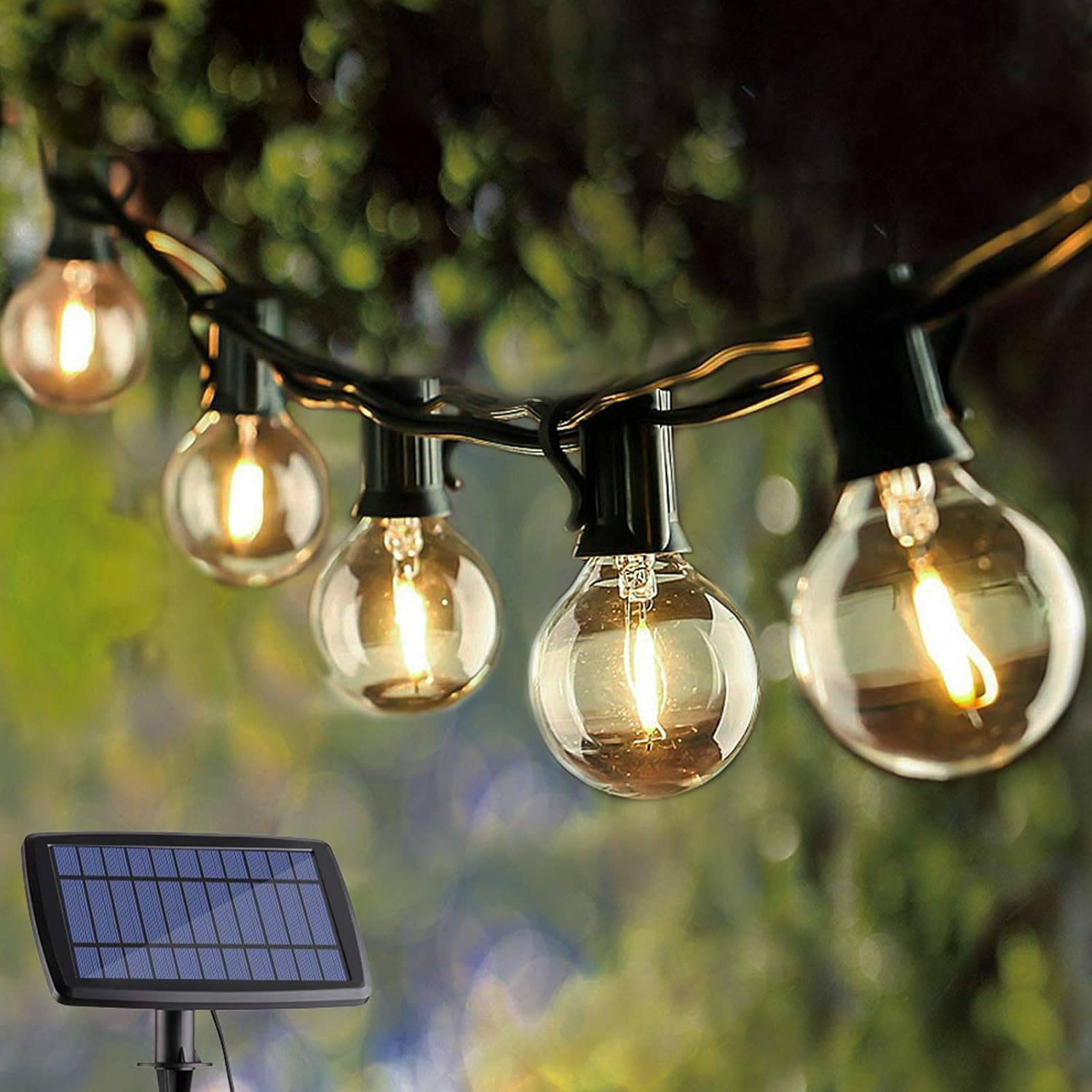 VMANOO Solar Outdoor String Lights 25Ft Globe Patio Lighting G40 LED Bulbs UL Listed for Outside Yard Gazebo Party Wedding Porch Garden Bistro Pergola Backyard Deck Hanging Indoor Balcony Decor Lights