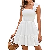 GLNEGE Women's Summer Grauation Mini Dress Casaul Flowy A-Line Ruffle Party Dresses Square Neck Smocked Trendy Sundress 2025